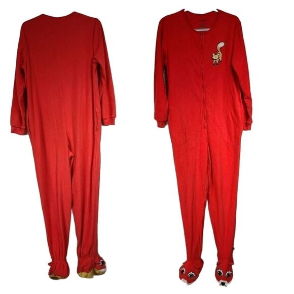 Nick & Nora Red Fox Fleece Footed Onesie Pajamas Women’s Cozy Winter Sleepwear - Picture 1 of 10